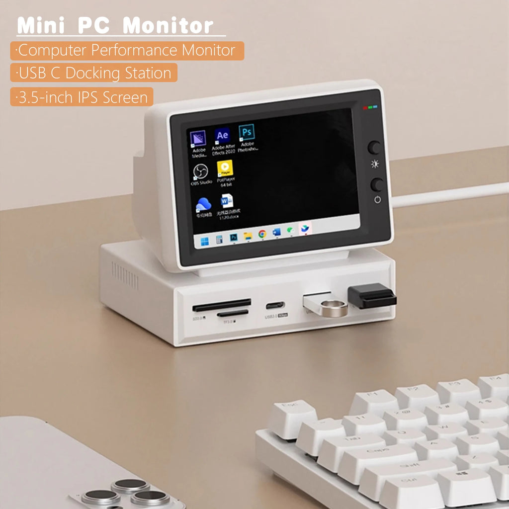 3.5inch HDD Data Monitor Display Sub Screen with USB C Hub for Laptop PC MacBook IPS Mini Screen AIDA64 Mini PC CPU RAM