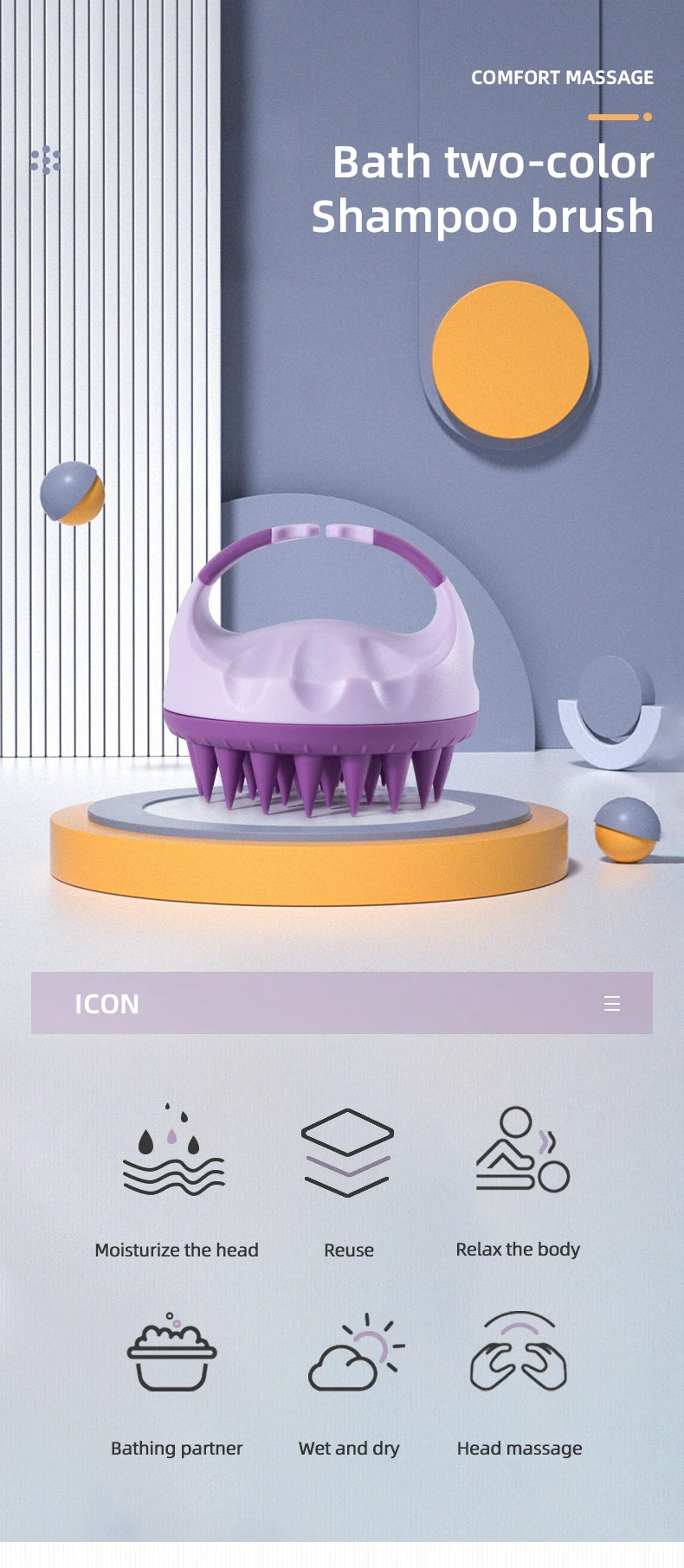 WANMEI Scalp Scrubber, Shampoo, Brush, Massager, Clean Scalp, Comb, Handle, Shampoo Brush, Scalp Exfoliating Brush, Massage Comb