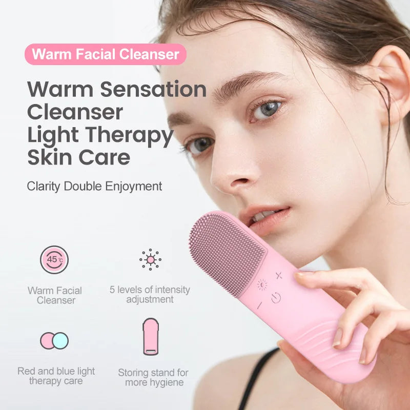 Sonic Facial Cleansing Brush Red Blue Light Electric Facial Cleanser Wash Machine Skin Pore Cleaner Mini Beauty Massager Brush