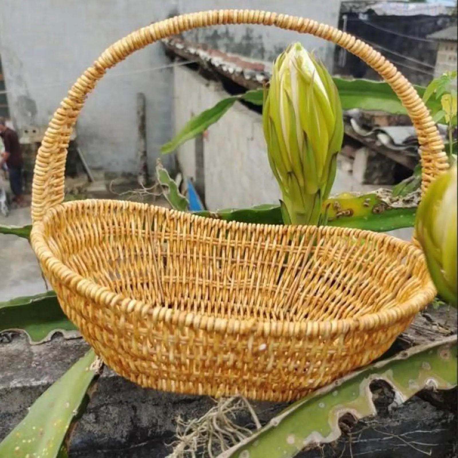 Storage Serving Basket Container Woven Grocery Baskets Picnic Basket Handwoven Storage Basket for Beach Shopping Hiking Kitchen