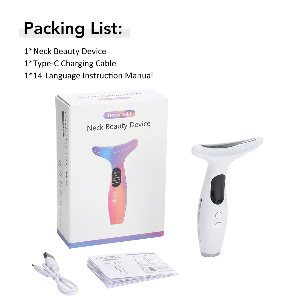 7 Colors LED Lights Face Neck Beauty Device Vibration Massage Improve Neck Lines Home Use Face Lifting Machine 7 Modes 3 Levels