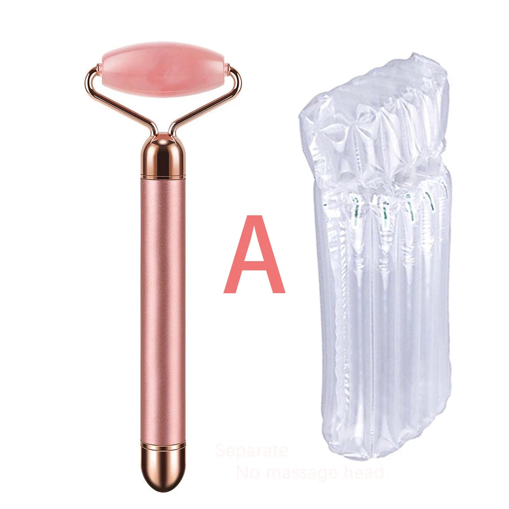 New Electric Vibrating Jade Roller Massager For Slimming Face Lifting Rose Quartz 3D Roller Stone Facial Skin Care Beauty Tool
