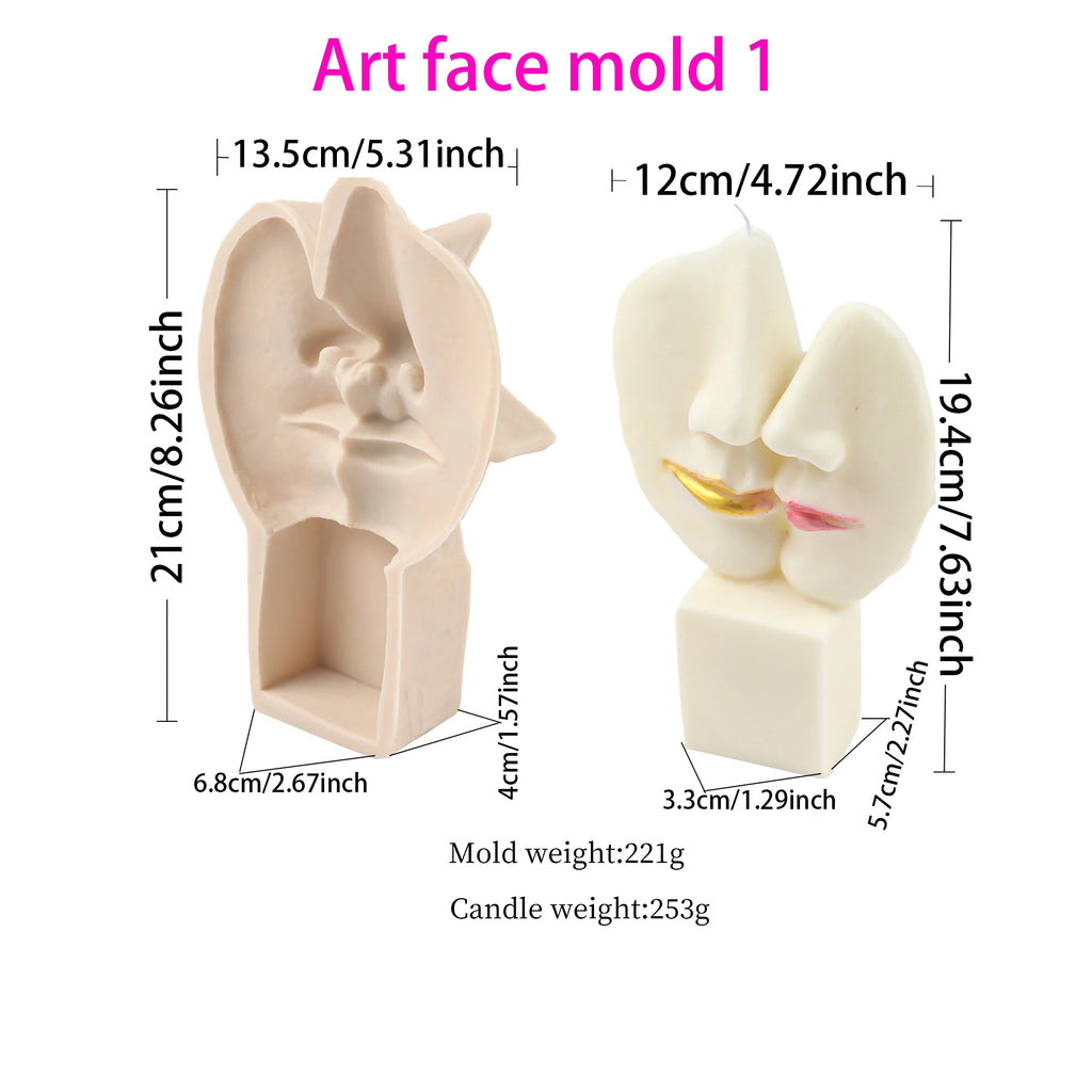 Handrafted Stone Face Candle Mold Abstract Sculpture Kiss Lover Vagan 3D Human Face Resin Tool Abstract Big Kiss Face Home Decor