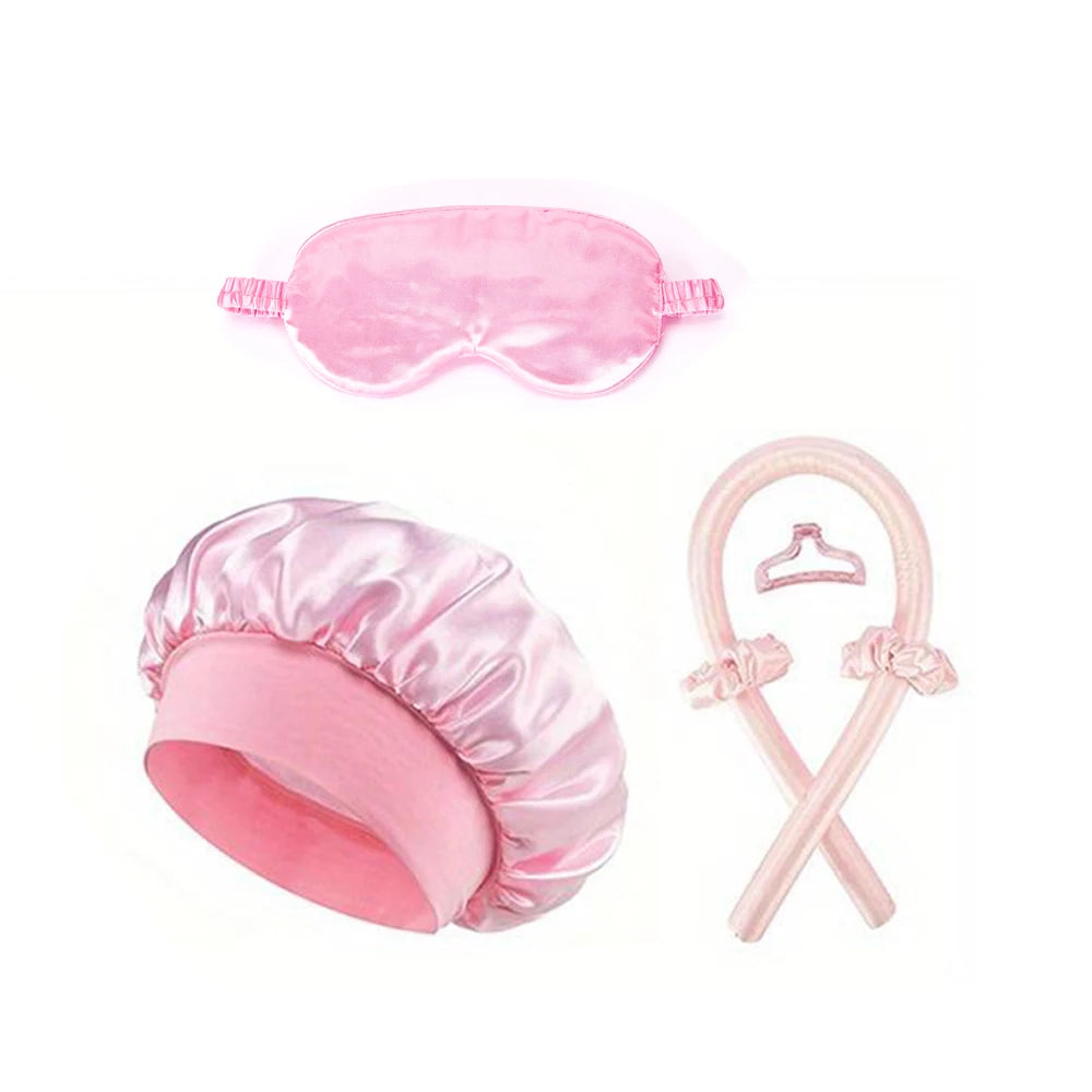 5/6/7pcs Set No Heat Hair Curler Salon Satin Sleeping Sleeping Cap Hat Soft Cooling Eye Mask and Hairpin for Household Travel