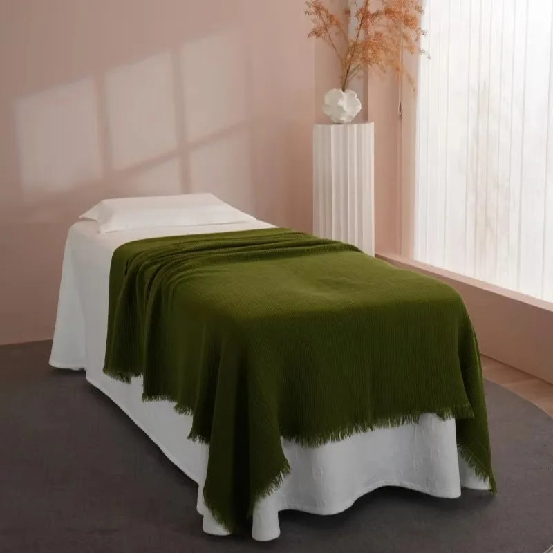 Blanket 200x150cm Bed - Breathable and Soft, Waffle Weave Blanket for Summer Spring, Olive Green,