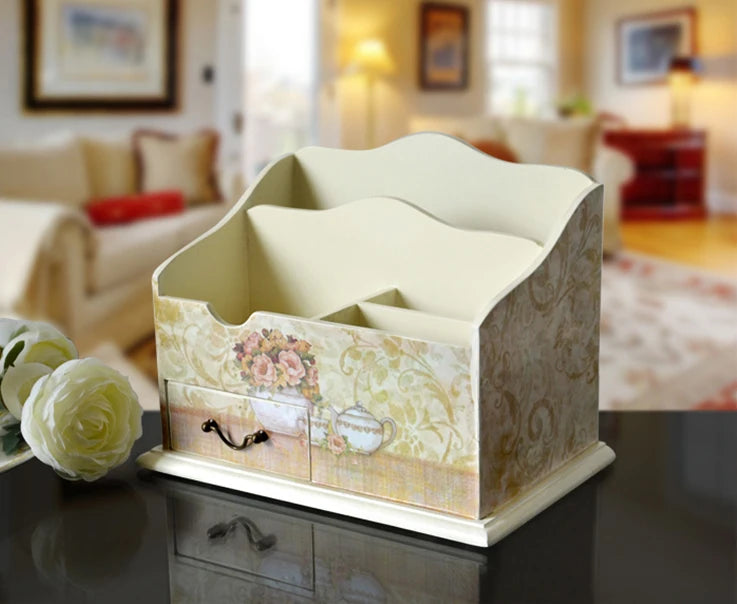 European Style Cosmetics Storage Box, Creative Painting, American Pastoral Wood Desk Finishing Box