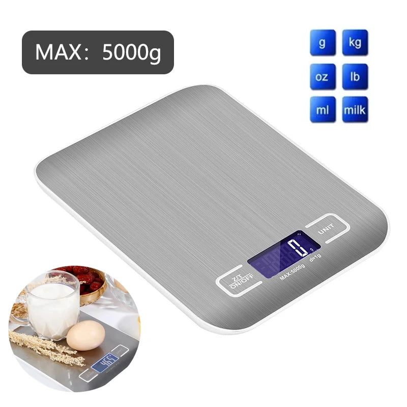 Digital Kitchen Scale with LED Display 5kg/1g Stainless Steel Electronic Weighing for Food Jewelry Snacks Baking Home Tools