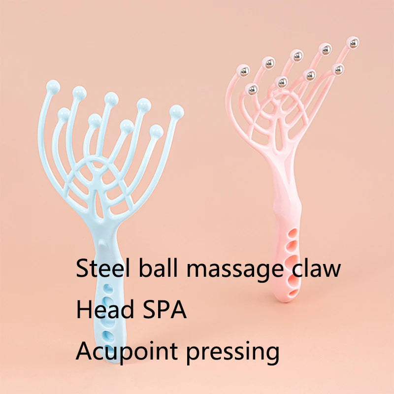Head Massager Hand Held 9 Claws Steel Ball Scalp Neck Relax Spa Acupoint pressing Comb Roller Massage Hair Stress Relief
