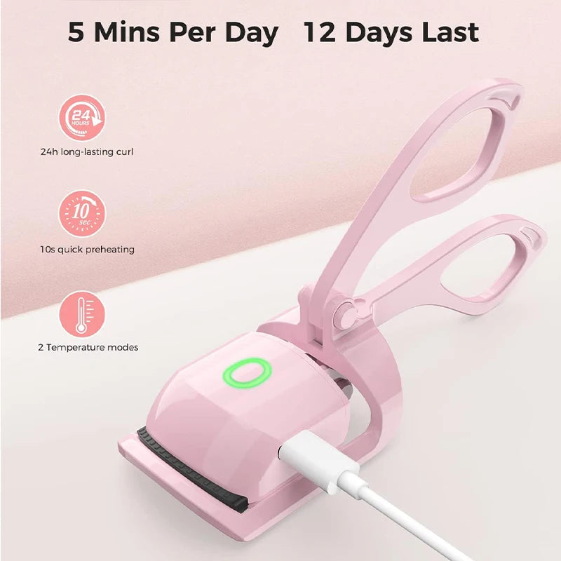 USB Rechargeable Heated Eyelash Curler with LCD Display Portable Makeup Tool Beauty and Health
