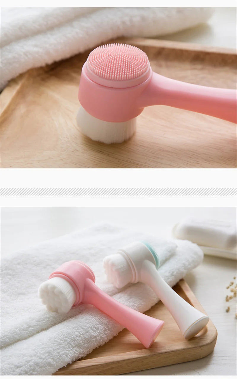 Facial Cleansing Brush Manual Massage Facial Brush Soft Bristles Exfoliator Double Sided Face Wash Brush 3D Double Silicone