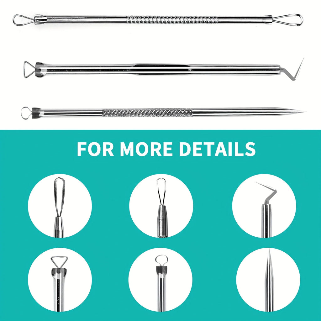 3pcs Pimple Popper Tool, Stainless Steel Pimple Extractor, Blackhead Tweezers, Comedones Extractor Acne Removal Kit for Blemish,