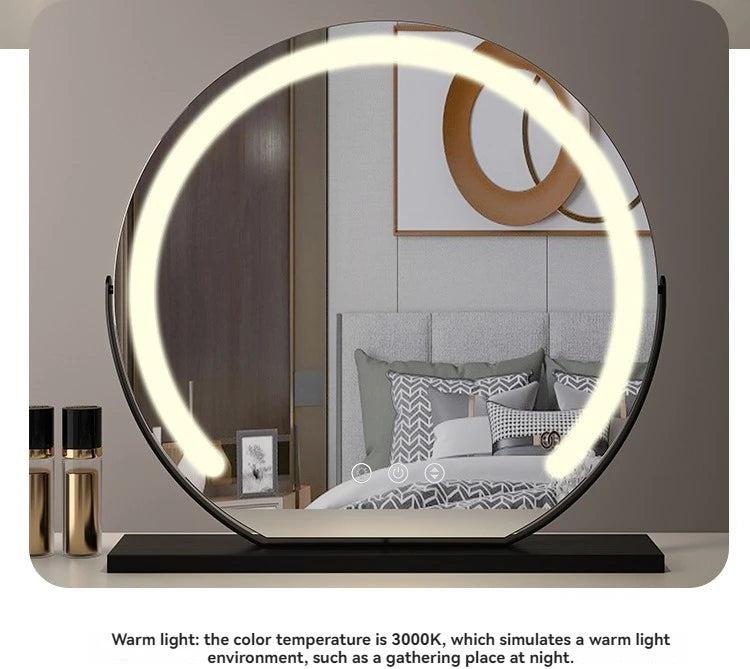LED Half-Circular Lighted Makeup Mirror with Rotatable Touch Control, Smart Desktop Vanity Light