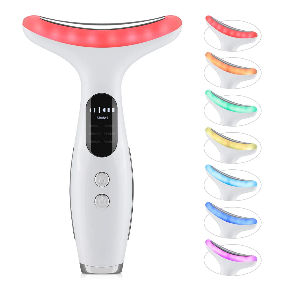 7 Colors LED Lights Face Neck Beauty Device Vibration Massage Improve Neck Lines Home Use Face Lifting Machine 7 Modes 3 Levels