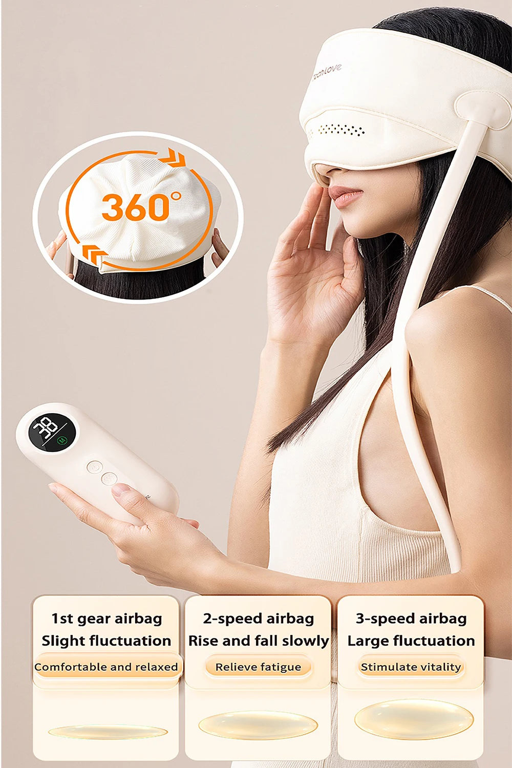 2In1 Head Eye Massager Warm Compress Heated Eye Mask Head Scalp Massage Airbag Balloon Kneading Headach Relief Sleep Aid