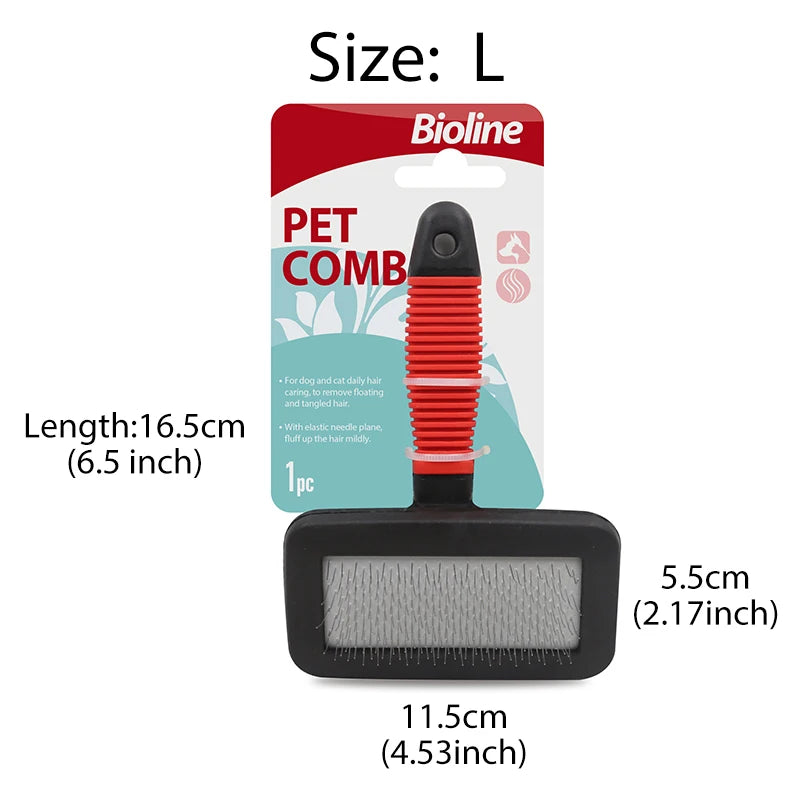 Bioline Self Cleaning Slicker Brush Dog Cat Bunny Pet Grooming Shedding Brush Easy to Remove Loose Undercoat Pet Massaging Tool