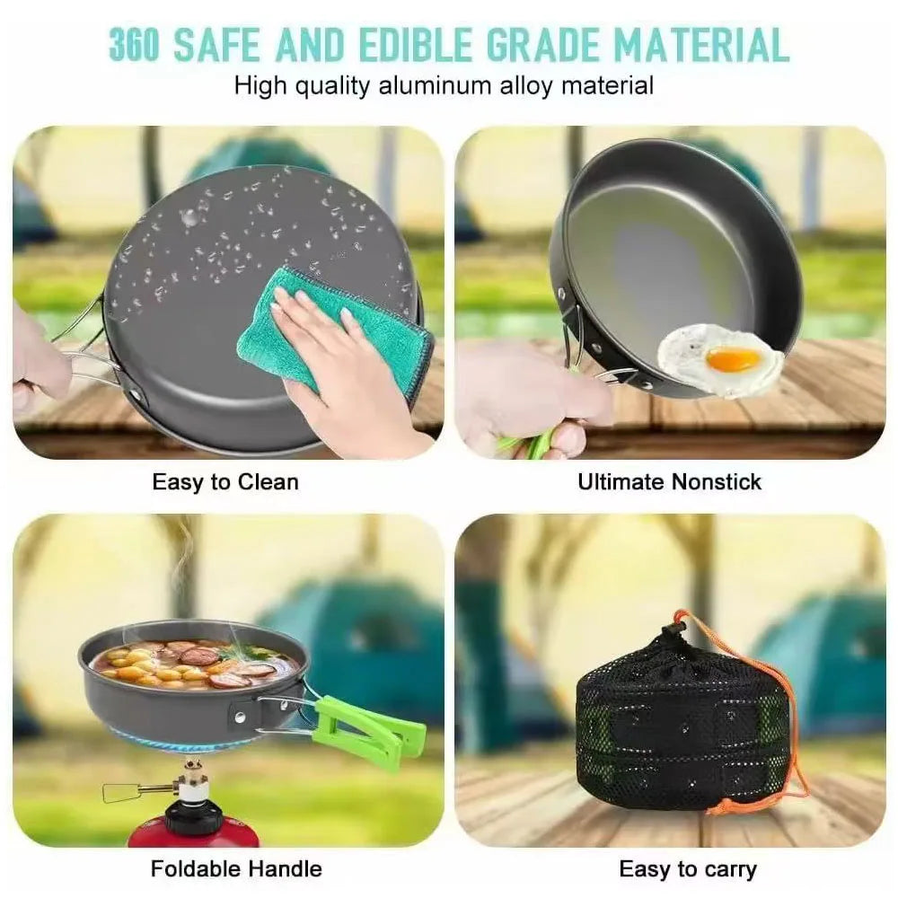 Camping Cookware Mess Kit for Backpacking Gear Camping Pots and Pans Set Camp Kitchen Equipment Accessories Pot