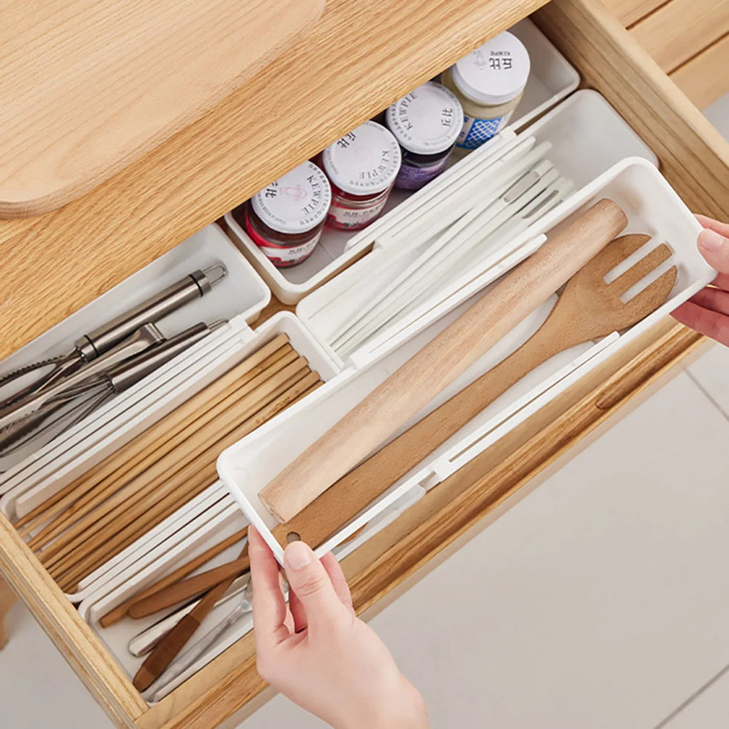 Drawer Organizer Expandable Utensil Tray For Kitchen Adjustable Flatware And Cutlery Holder White Cutlery Clothes Organizer ﻿