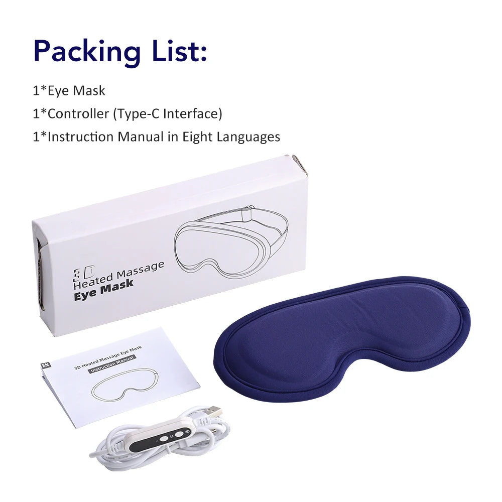 USB Eye Massager Vibration Heated Eye Mask Office Eye Strain Relief Blackout Warm Compress Eyemask Travel Sleep Mask