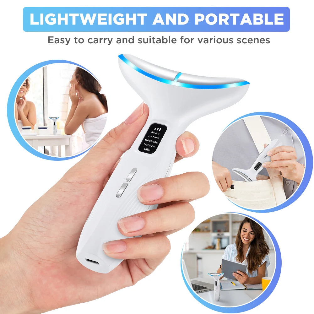 7 Colors LED Lights Face Neck Beauty Device Vibration Massage Improve Neck Lines Home Use Face Lifting Machine 7 Modes 3 Levels