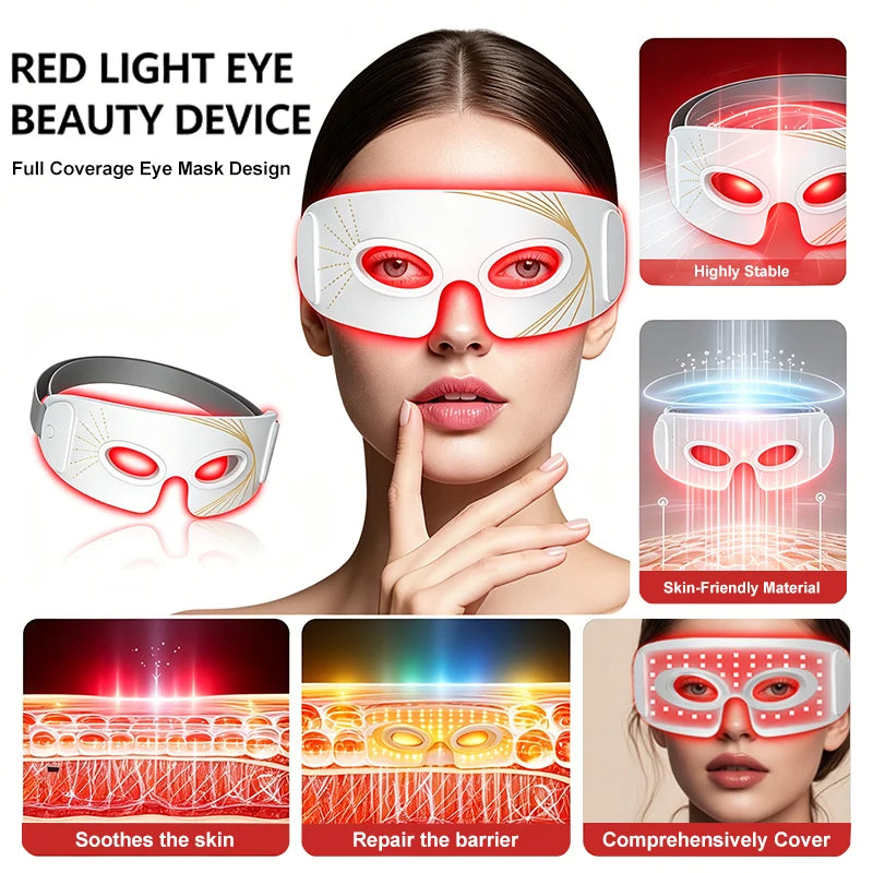 LED Eye Mask, 3 Modes Red Light Therapy, Soothe skin, Lifting Facial Quality, Reduces Dark Circles, Full Eye Coverage, For Women