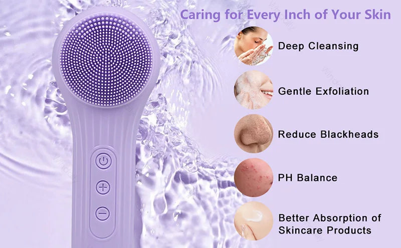 Sonic IPX7 Waterproof Facial Cleansing Brush Device Silicone Face Scrubber Exfoliator Cleaner Vibration Massager Deep Cleansing
