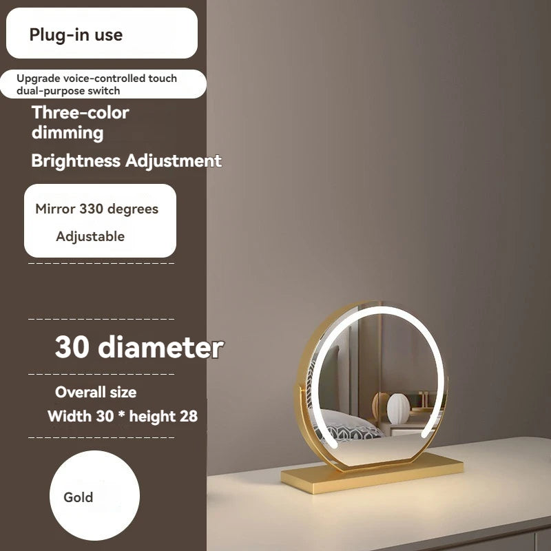 LED Half-Circular Lighted Makeup Mirror with Rotatable Touch Control, Smart Desktop Vanity Light