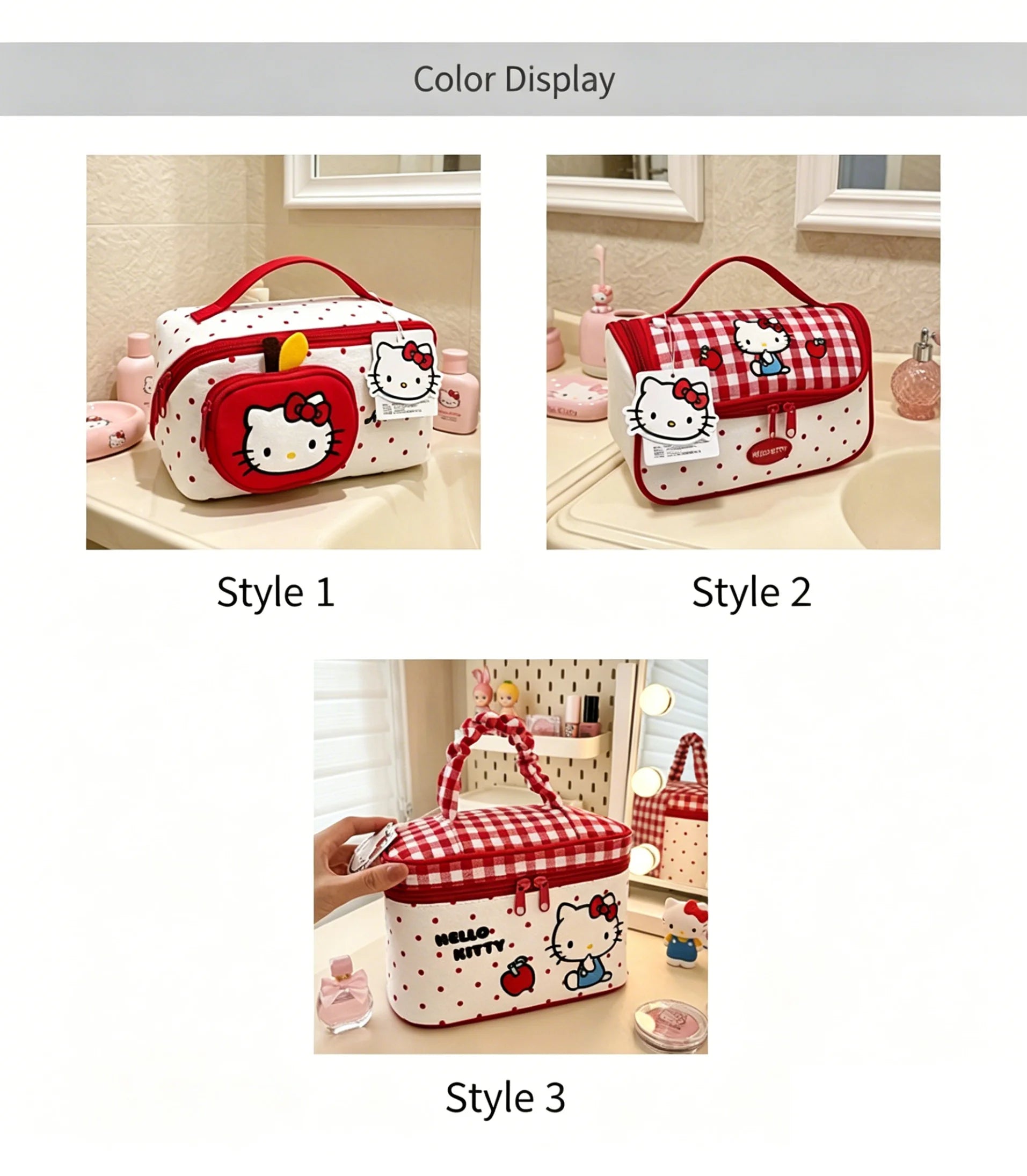 Hello Kitty Cosmetic Bag Large Capacity Travel Makeup Organizer with Handle