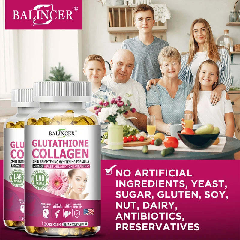 Glutathione Supplements - Collagen Booster Antioxidant Support Liver Detoxification Skin Whitening and Brightening