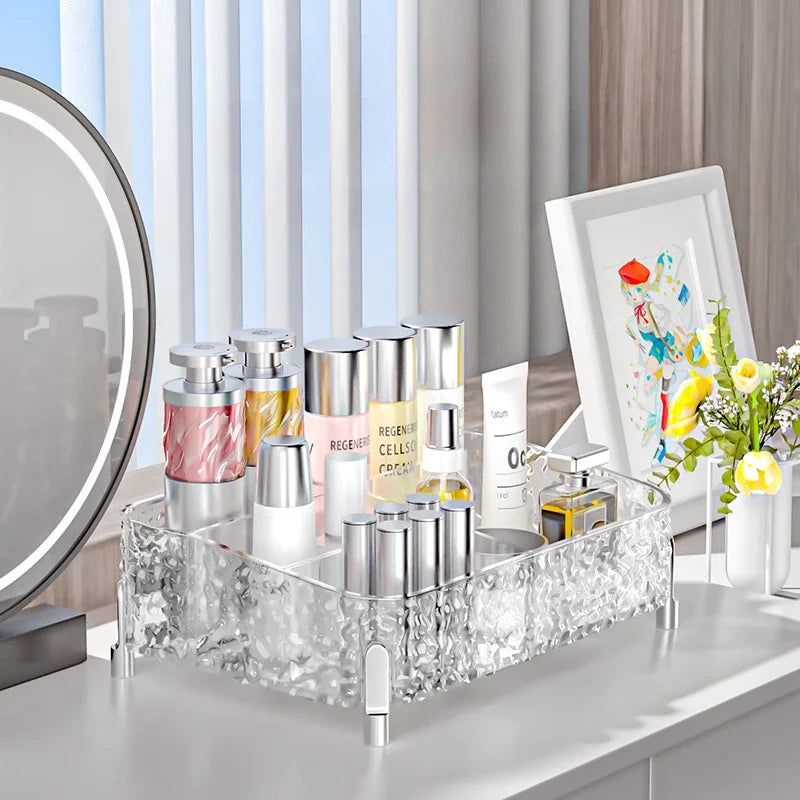 Glacier-print Desktop Makeup Organizer with Legs Clear Lipstick Split Vanity Storage PET Organizer Makeup Organizer Box