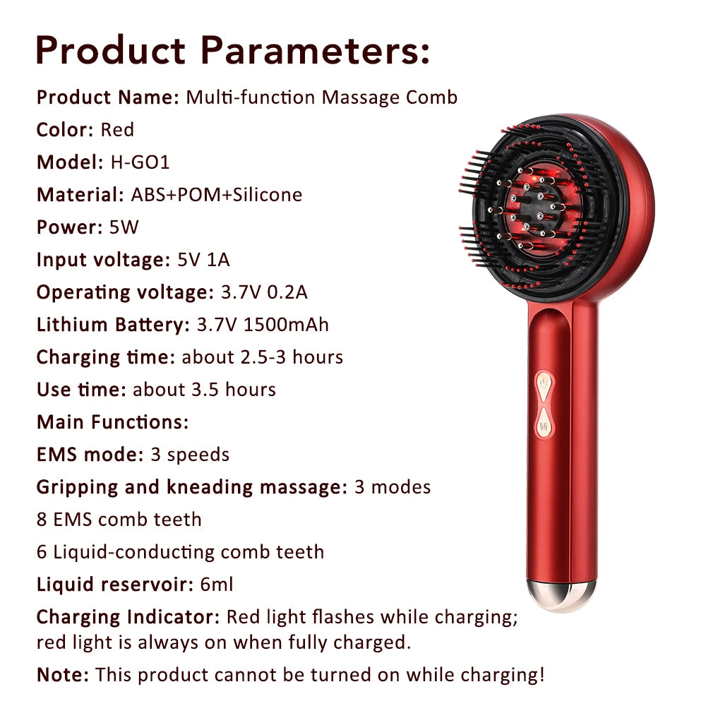 Electric Scalp Massager Comb 660nm Red Light for Hair Growth Nourishing Anti-Loss Brush Featuring Kneading Function Hair Care