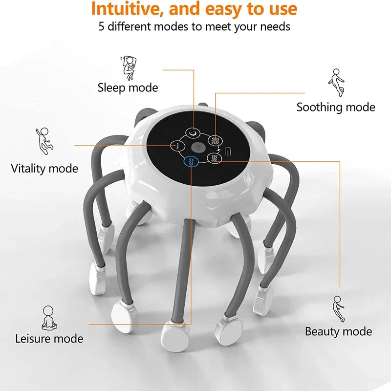 Electric Scalp Massager Head Massager Red Light Vibrator Octopus Head Scratcher For Relaxation Stress Soft Silicone