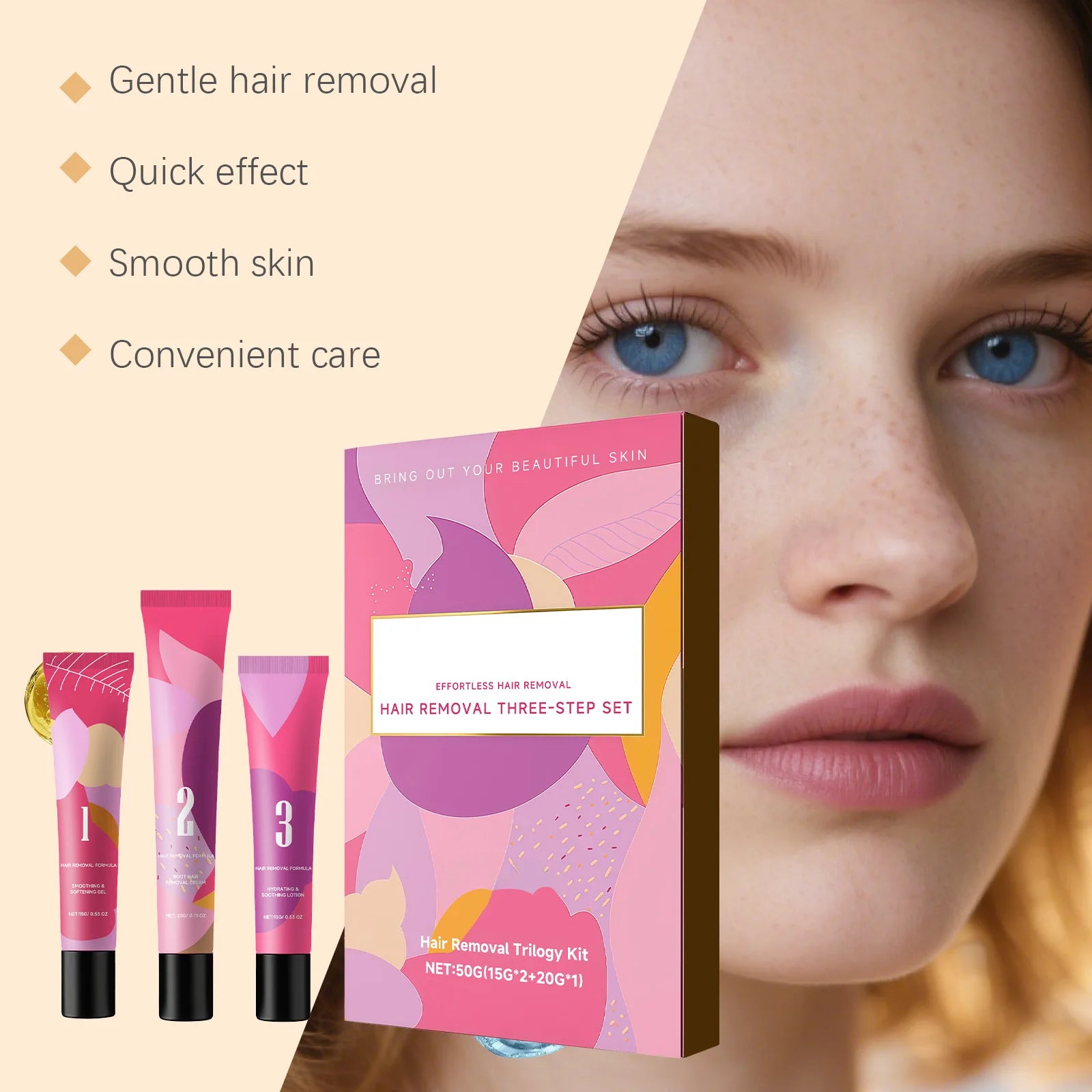 Facial Hair Remover Cream Kit for Women for Coarse, Fine & Stubborn Hair on Chin, Upper Lip, Sideburns, Gentle Depilatory Cream