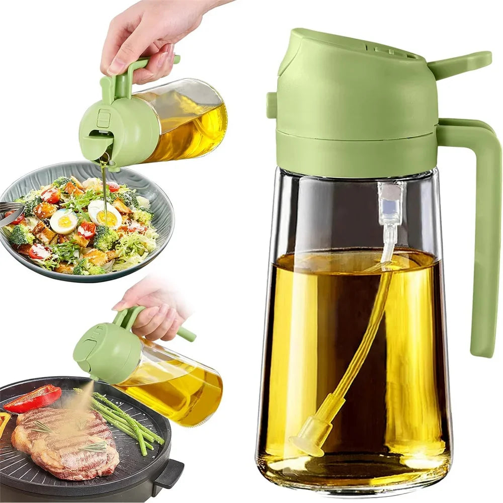 Olive Oil Dispenser,15.8oz/470ml,2in1 Oil Sprayer & Pourer for Salads,Frying,Grilling,Ideal for Kitchen,Glass Oil Sprayer Bottle