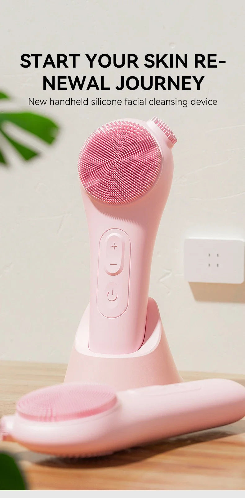 Sonic Waterproof Facial 45℃ Cleansing Brush Rechargeable Scrubber Exfoliating Vibrating Deep Clean Face Cleaner Skin Care