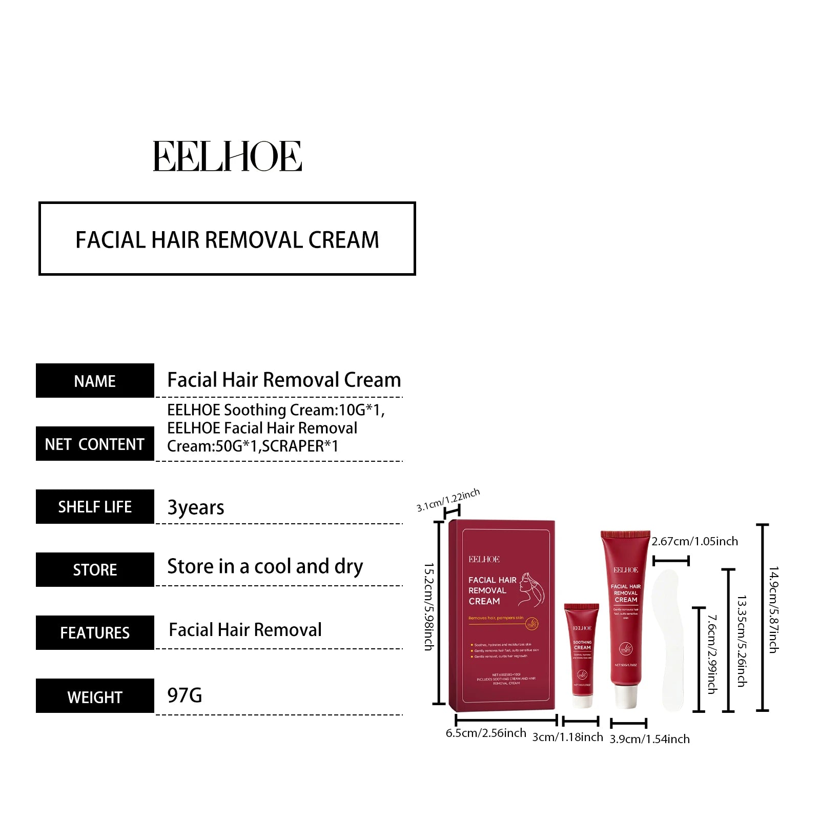 Facial Hair Removal Cream Painless Gentle Hair Remover for Face Non-Irritating Nourishing Formula Smoothing Skin Care Depilatory