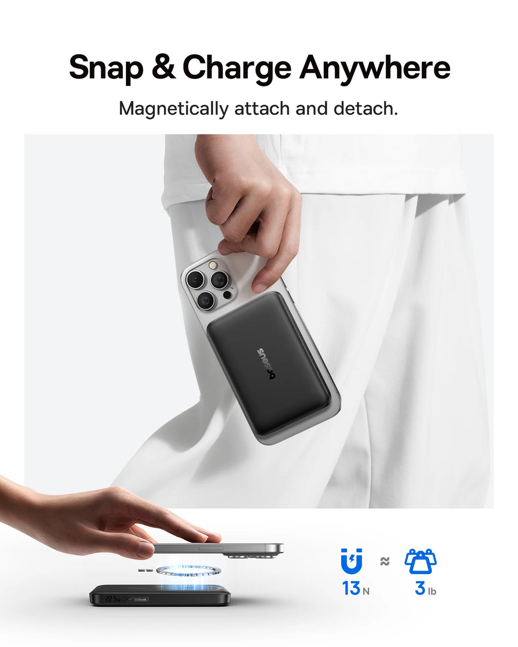 Baseus Qi2 Magnetic Power Bank 10000mah 15W Wireless Charging 22.5W Wired Charge Qi2-Certified for iPhone 16 15 14 13 12 Pro Max