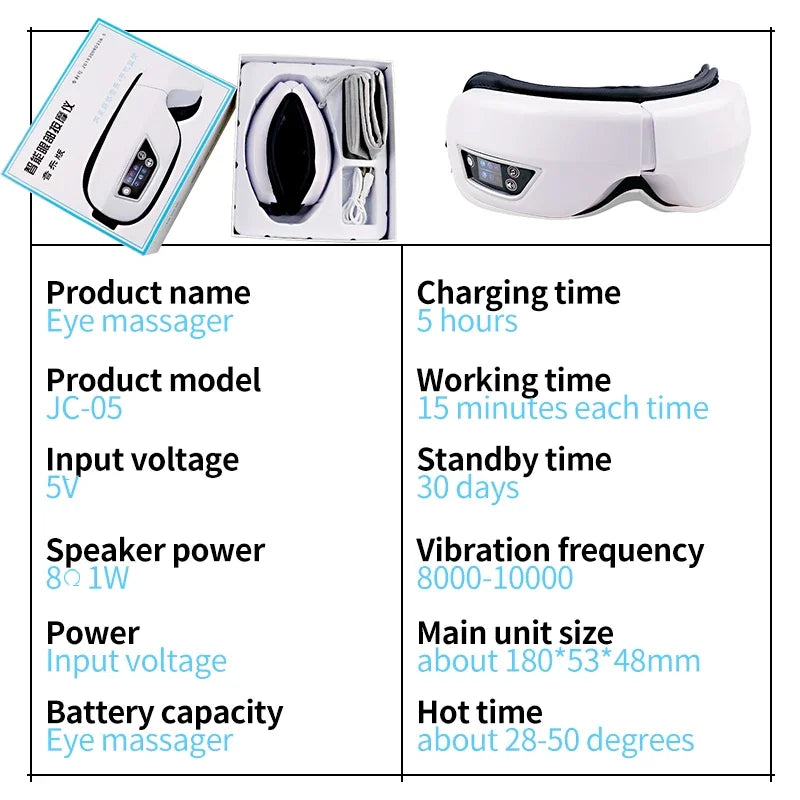 Eye Massager with Heat Vibration Eye Mask Bluetooth Music Airbag Care Device for Eye Strain Relief Dry Improve Sleep Facial