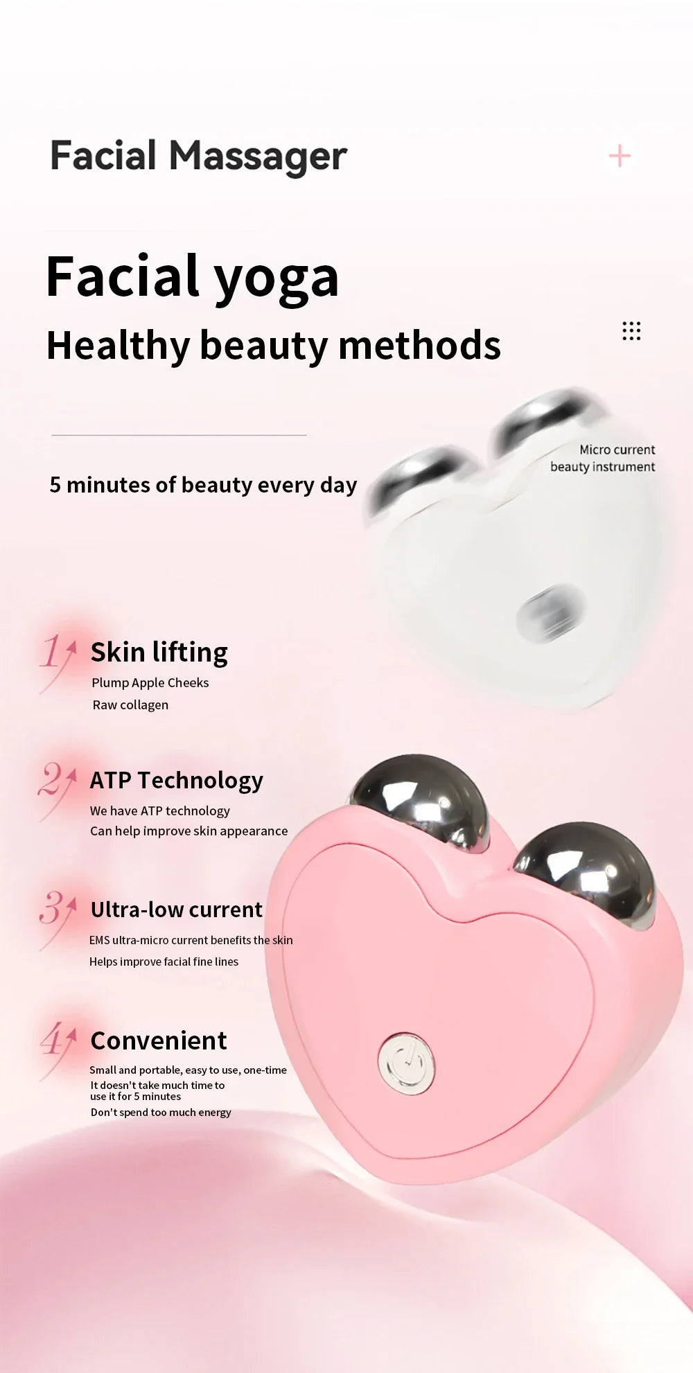 Face Lifting Machine Facial Microcurrent Roller Massager Skin Tightening Rejuvenation Anti Wrinkle Firming Vibration Beauty Care