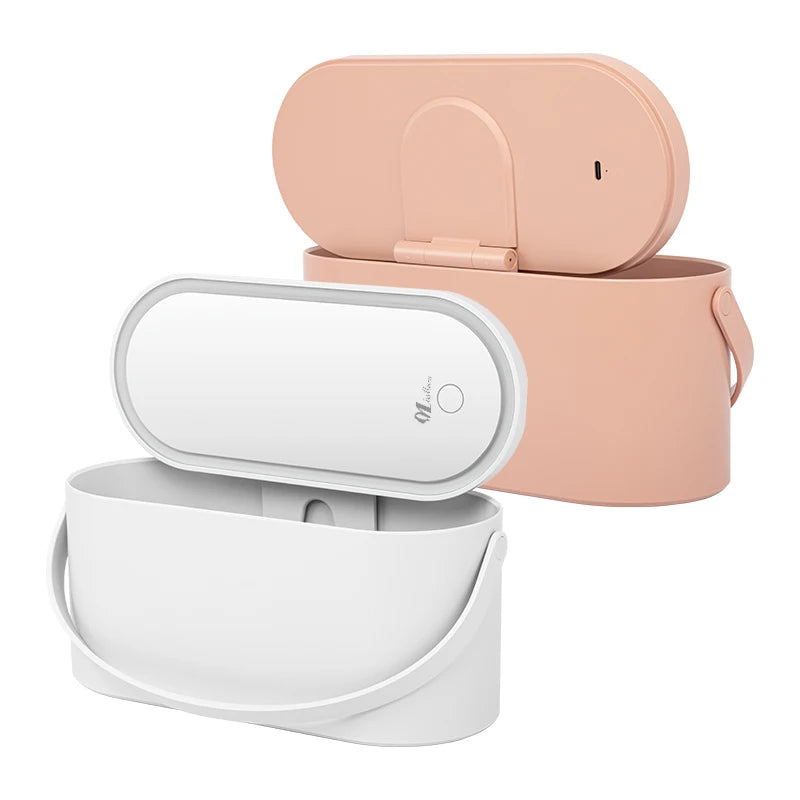 LED Makeup Mirror with Lights Portable Makeup Storage Box Waterproof Cosmetic Organizer Detachable Travel Vanity Mirror