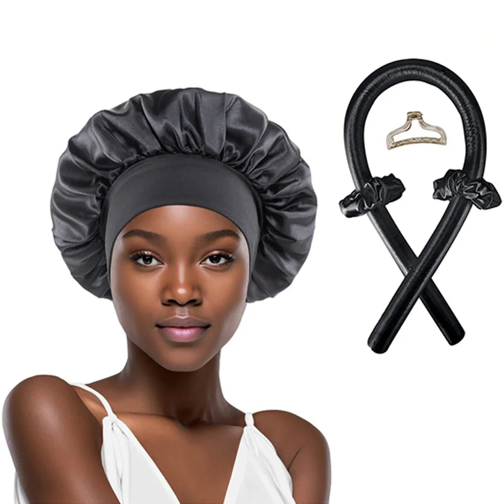 5/6/7pcs Set No Heat Hair Curler Salon Satin Sleeping Sleeping Cap Hat Soft Cooling Eye Mask and Hairpin for Household Travel