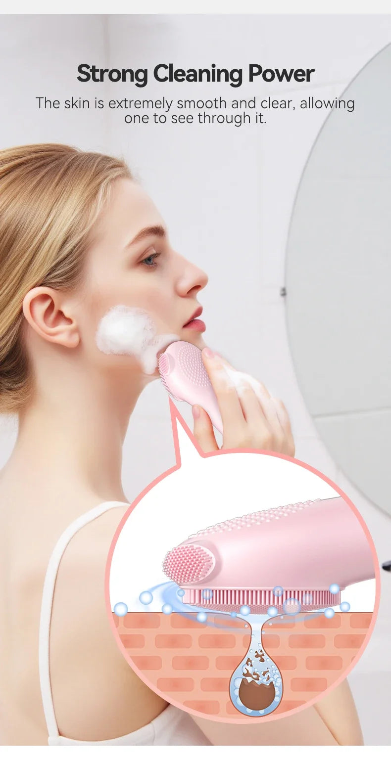 Sonic Waterproof Facial 45℃ Cleansing Brush Rechargeable Scrubber Exfoliating Vibrating Deep Clean Face Cleaner Skin Care