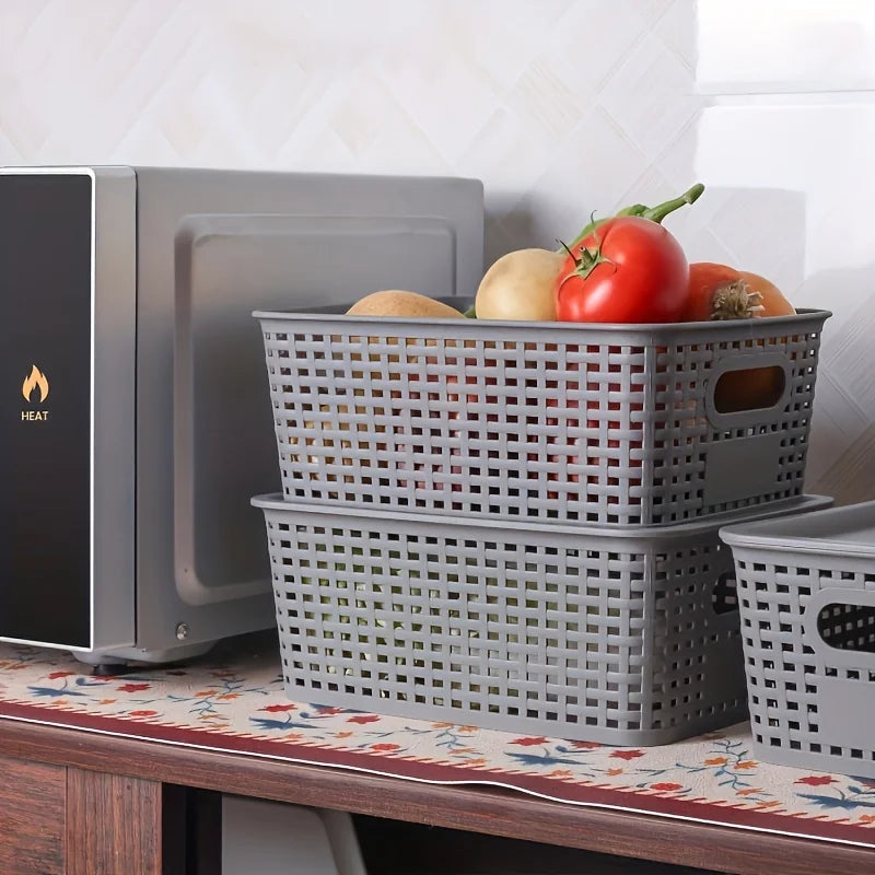 Modern Plastic Storage Baskets with Lid  Stacking, Multi-Purpose for Office Desk Bedroom Classroom Organization Container