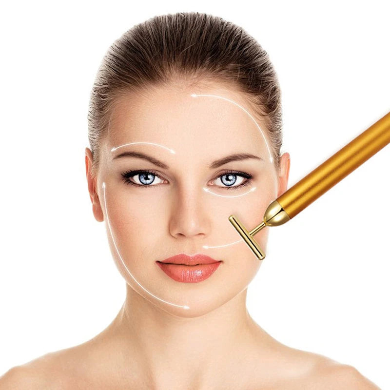 Face Lift Bar Roller Vibration Slimming Massager Facial Stick Facial 24k Gold Beauty Skin Care T Shaped Vibrating Tool