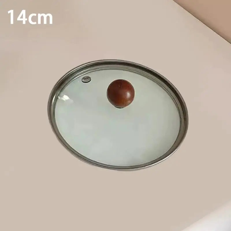【A】17cm/14cm Stainless Steel Cooking Pans With Wooden Handle & Glass Lid - Multi-Purpose Small Pots For Noodles And Eggs