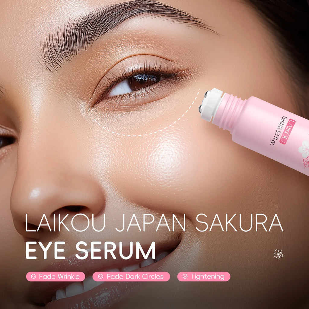  LAIKOU Sakura Eye Serum Roller Massage Anti-Aging,Hydrating & Brightening Eye Dark Circle & Puffiness Reduction Eye Cream 15ml