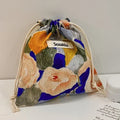 Cute Floral Drawstring Makeup Bag for Women Portable Cosmetic Organizer Pouch Candy Storage