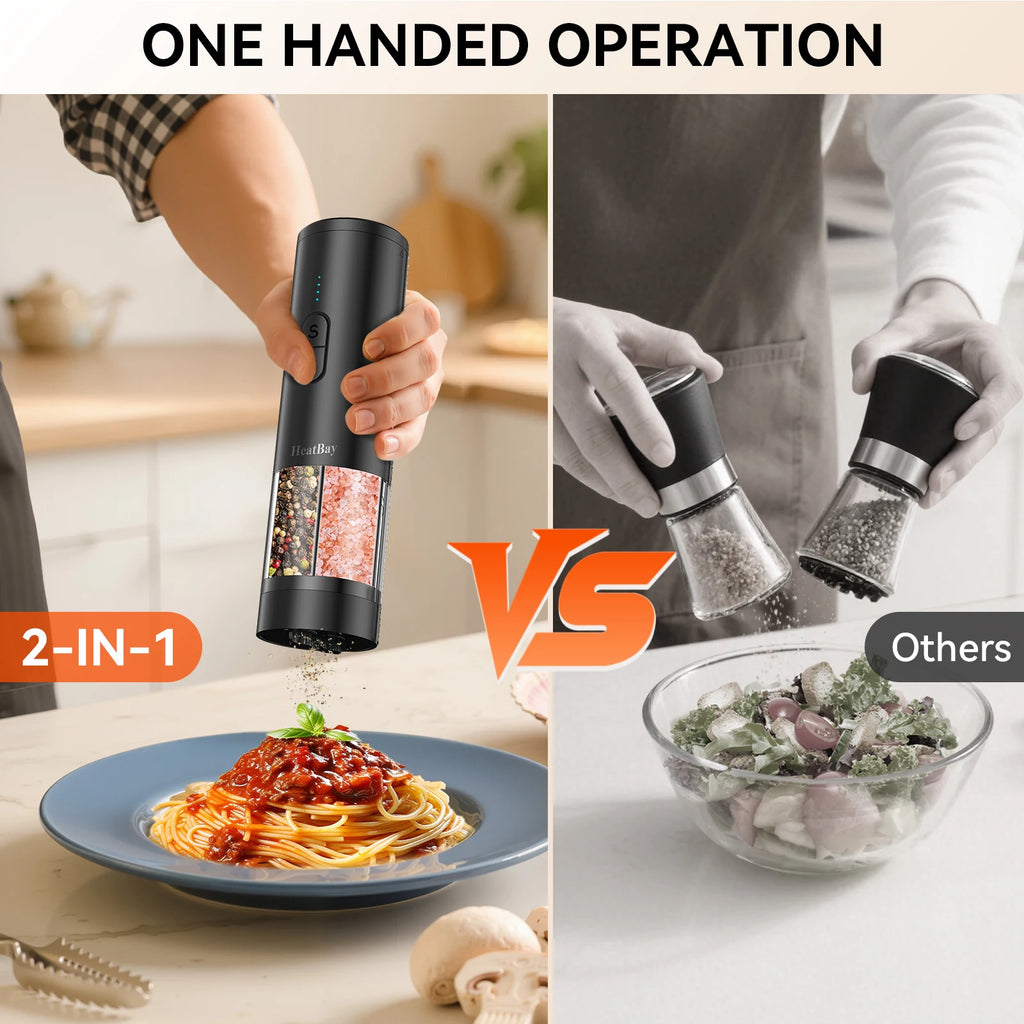Electric Salt and Pepper Grinder Set 2 in 1 Rechargeable Type C Automatic Spice Mill Adjustable Coarseness LED Light One Touch