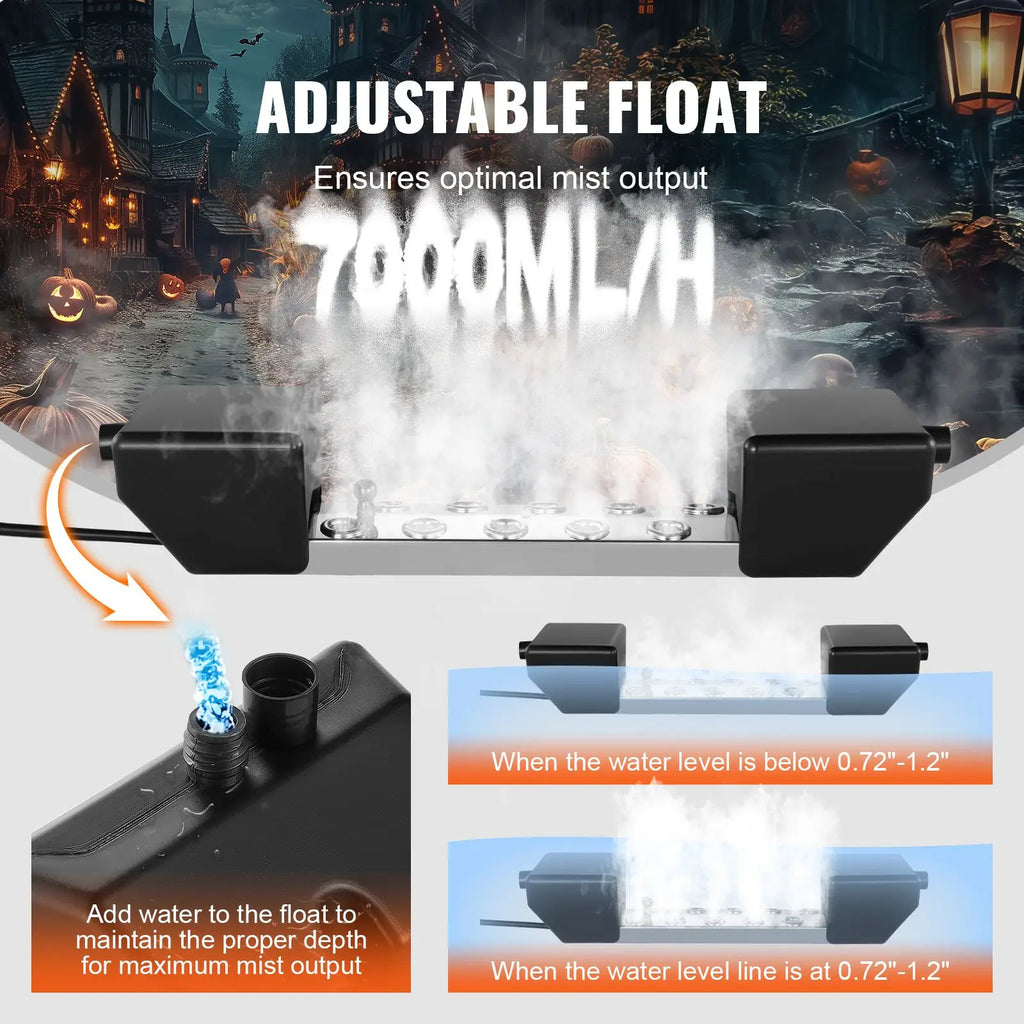 10-Head 7000mL/H Ultrasonic Fogger Mist Maker 280W IP67 Waterproof & Power Supply Buoy Replacement Humidifier