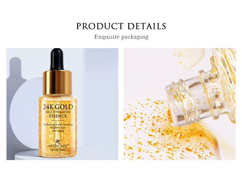 Niacinamide 24K Gold Essence 30mL + Eye Roller Massager Serum 2pcs/lot Dry Skin Moisturizing Brighten Skin