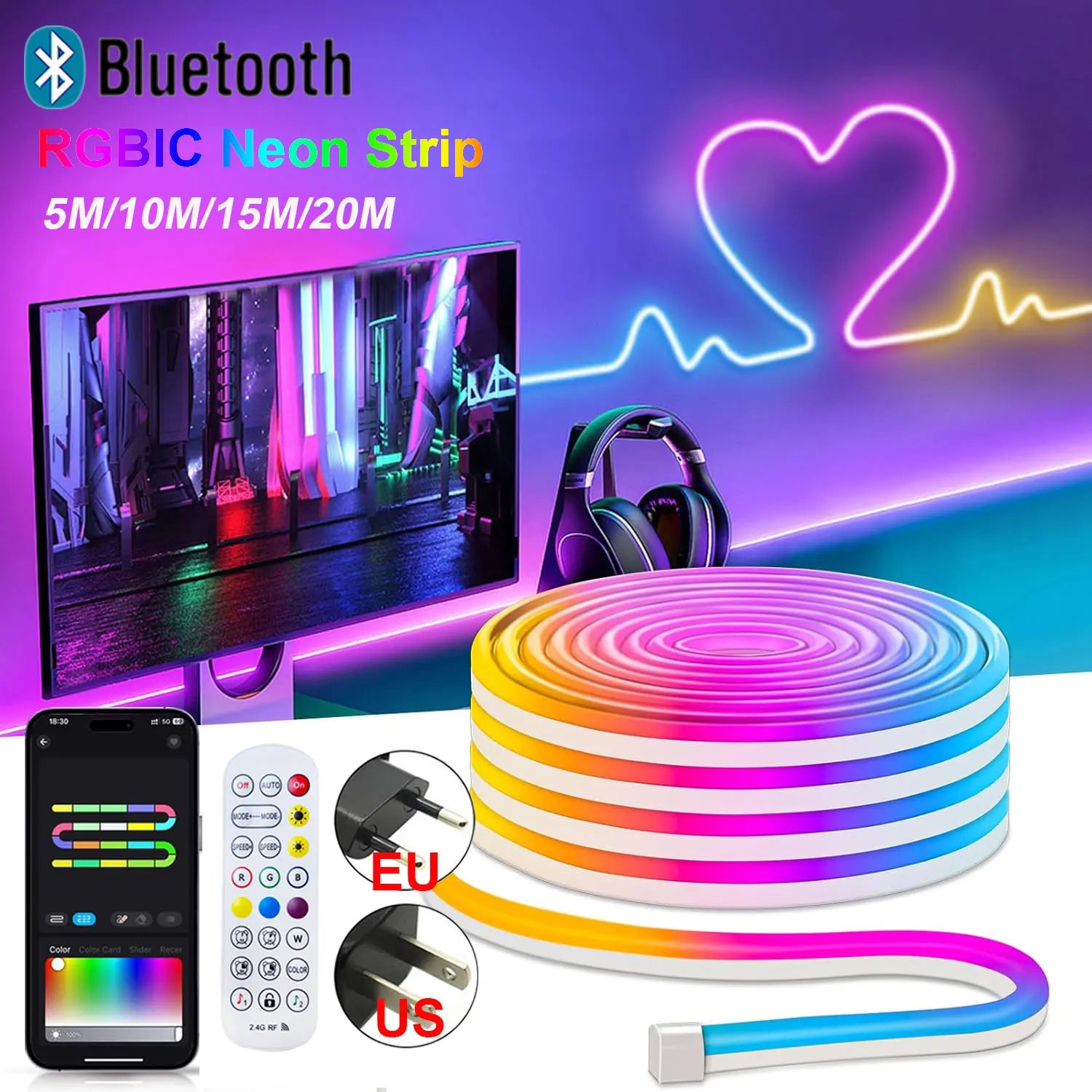 Dc24V RgbIc Led Neon Rope Light 5M 10M 15M 20M Smart Rgb Led Strip App Remote Control Flexible Neon String Lighting Waterproof